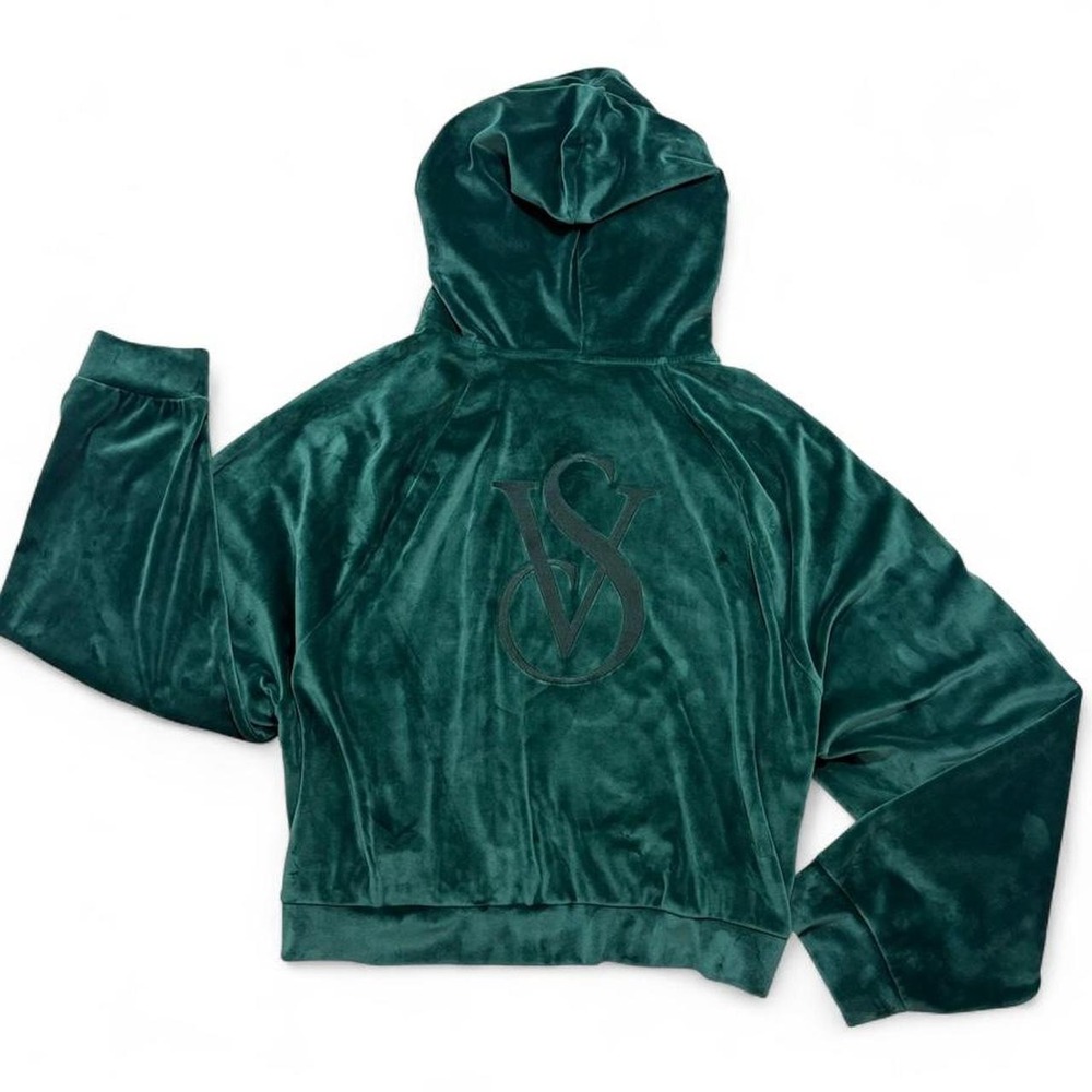 Velour Cropped Hoodie Victoria's Secret Emerald Green Y2K revival zip up XXL